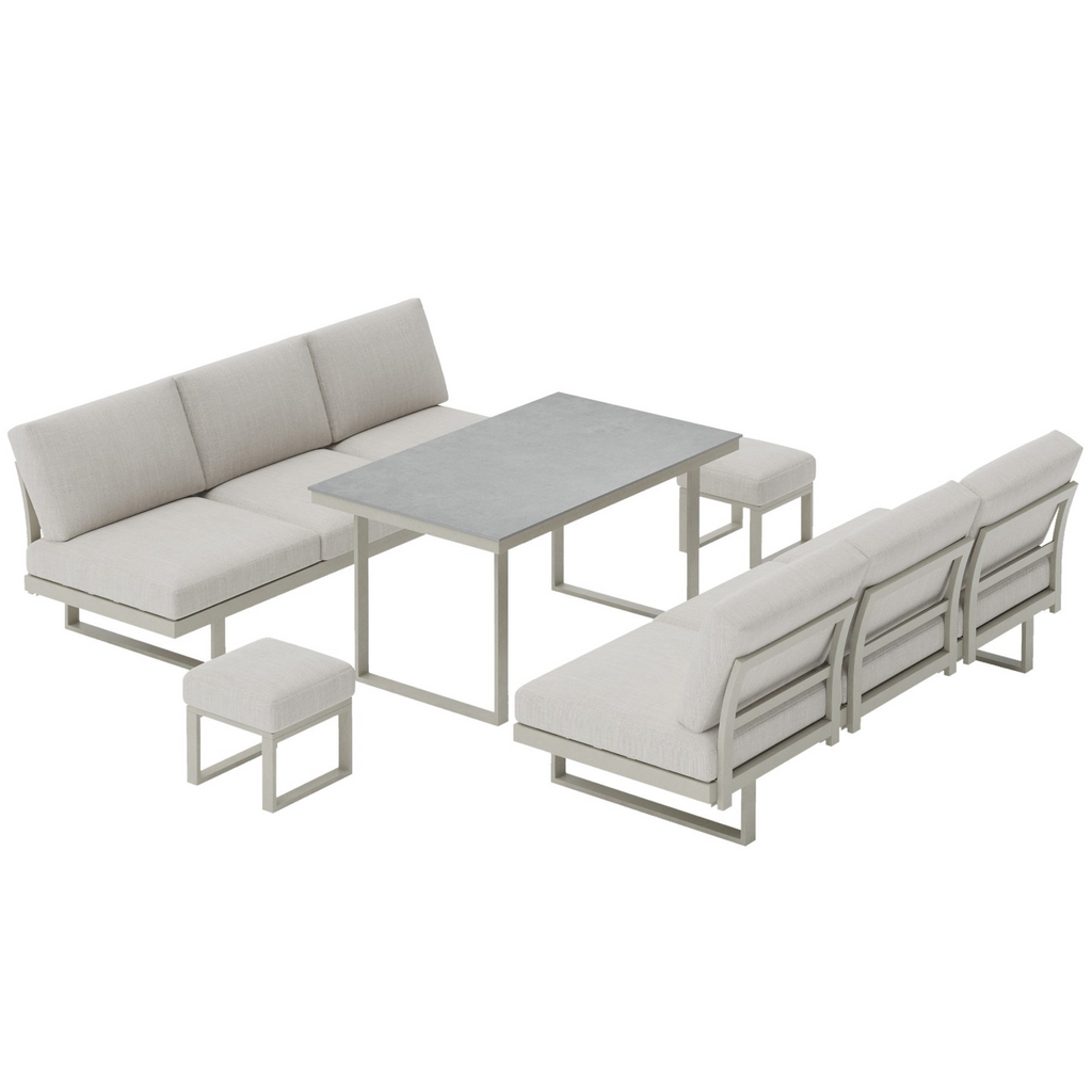 Ensemble de jardin modulaire avec canapé et cadre en aluminium gris clair neutre