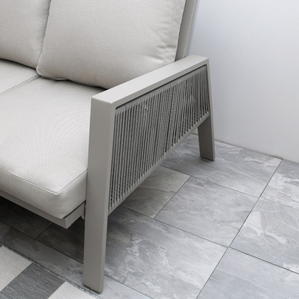 Ensemble de salle à manger 6 places en aluminium beige Sicile avec canapé d'angle et coussins beiges