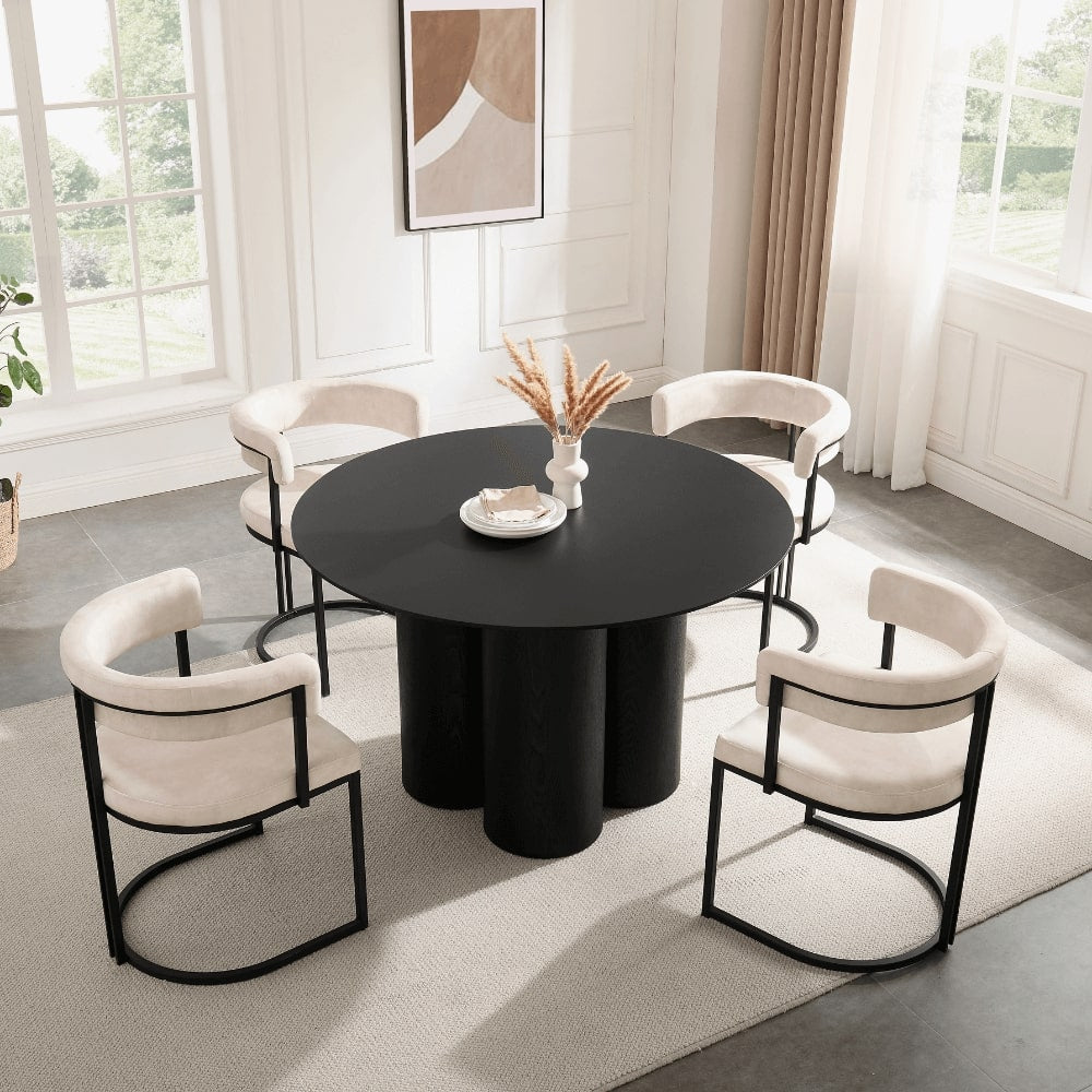 Ensemble de salle à manger rond en bois noir Marco avec 4 chaises Mia