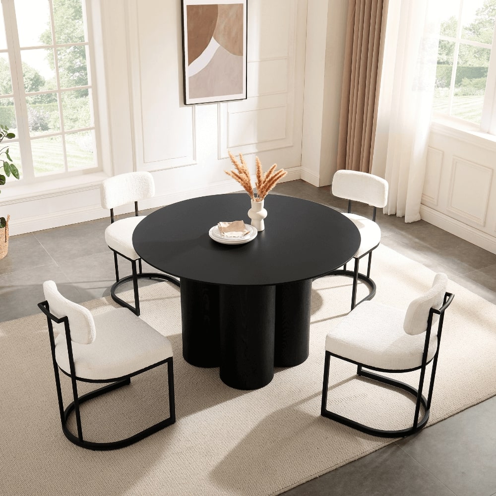 Ensemble de salle à manger rond en bois noir Marco avec 4 chaises Rhea