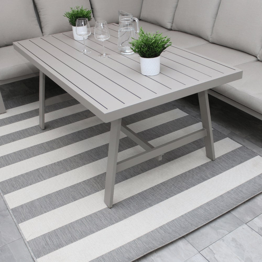 Ensemble de salle à manger 6 places en aluminium beige Sicile avec canapé d'angle et coussins beiges