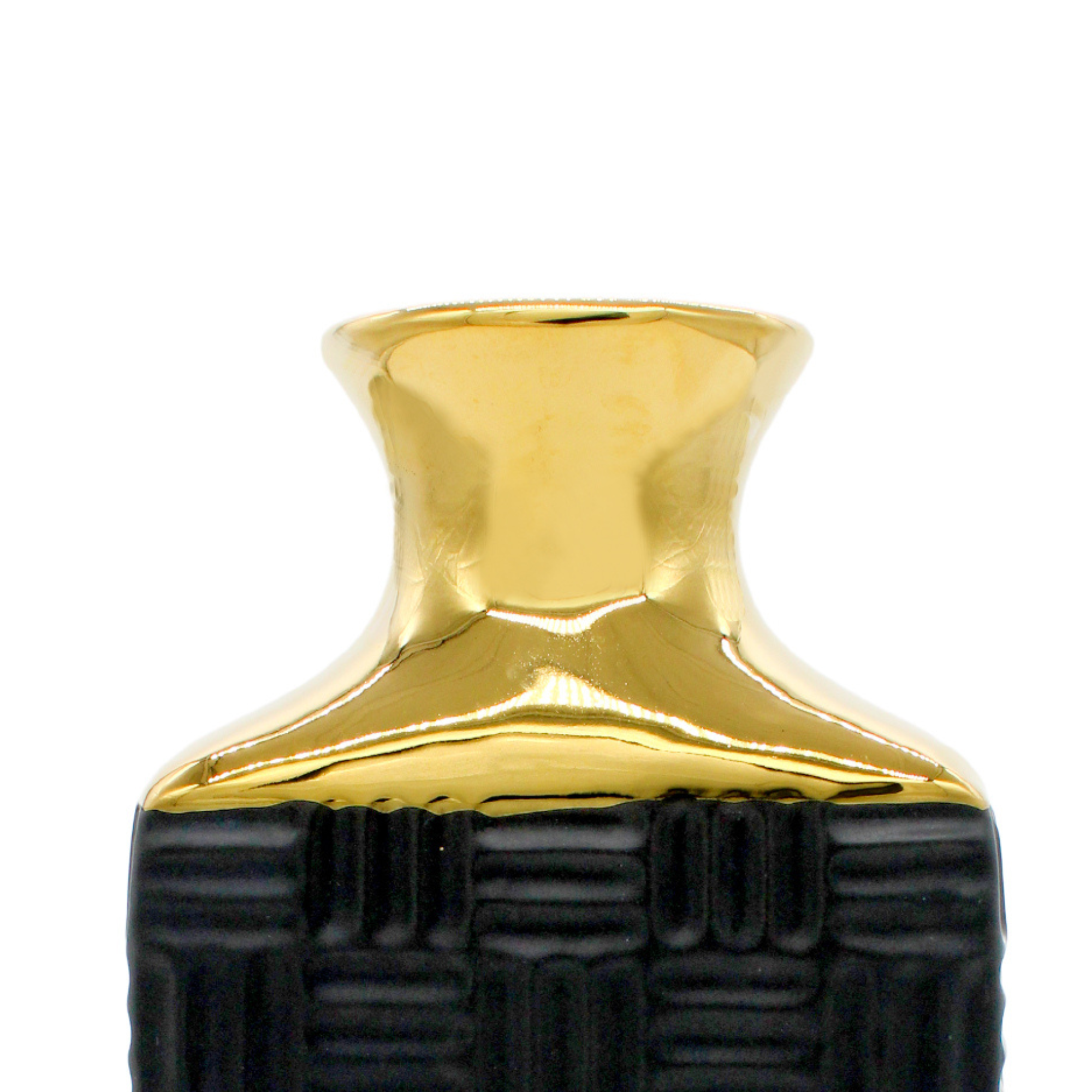 Grand vase rectangulaire texturé noir et doré