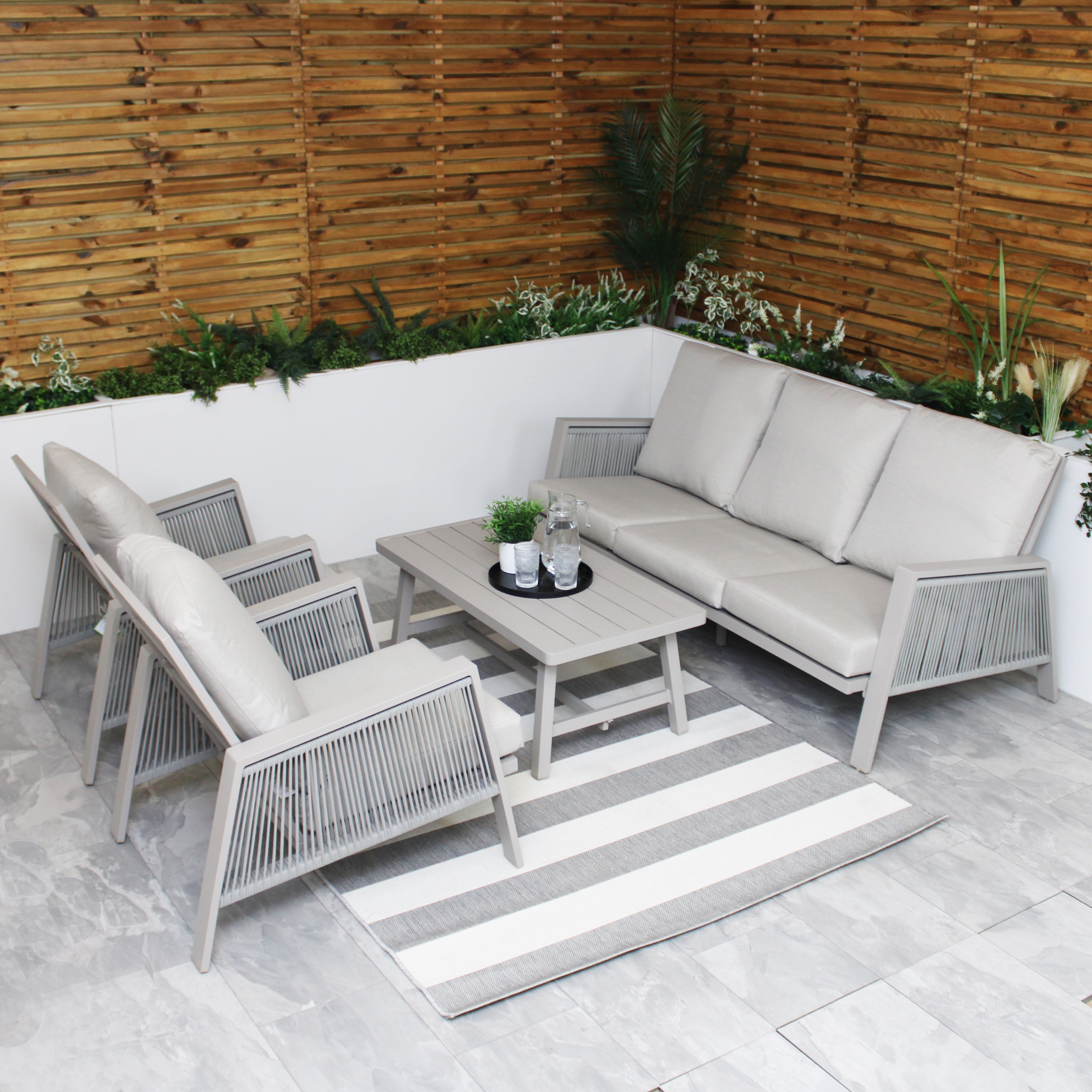 Ensemble de canapés 5 places en aluminium beige Sicile avec coussins beiges