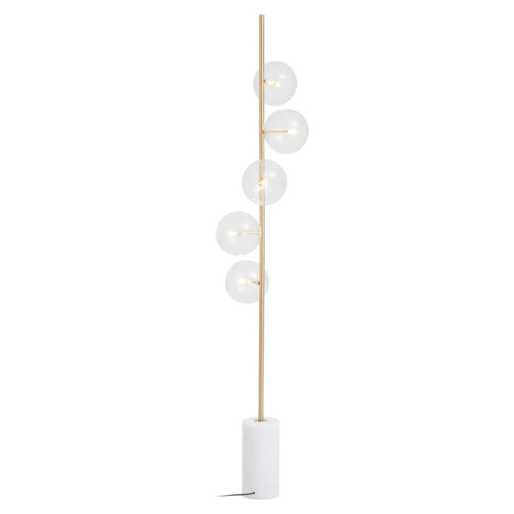 Lampadaire en marbre avec tige en laiton et abat-jour en verre transparent