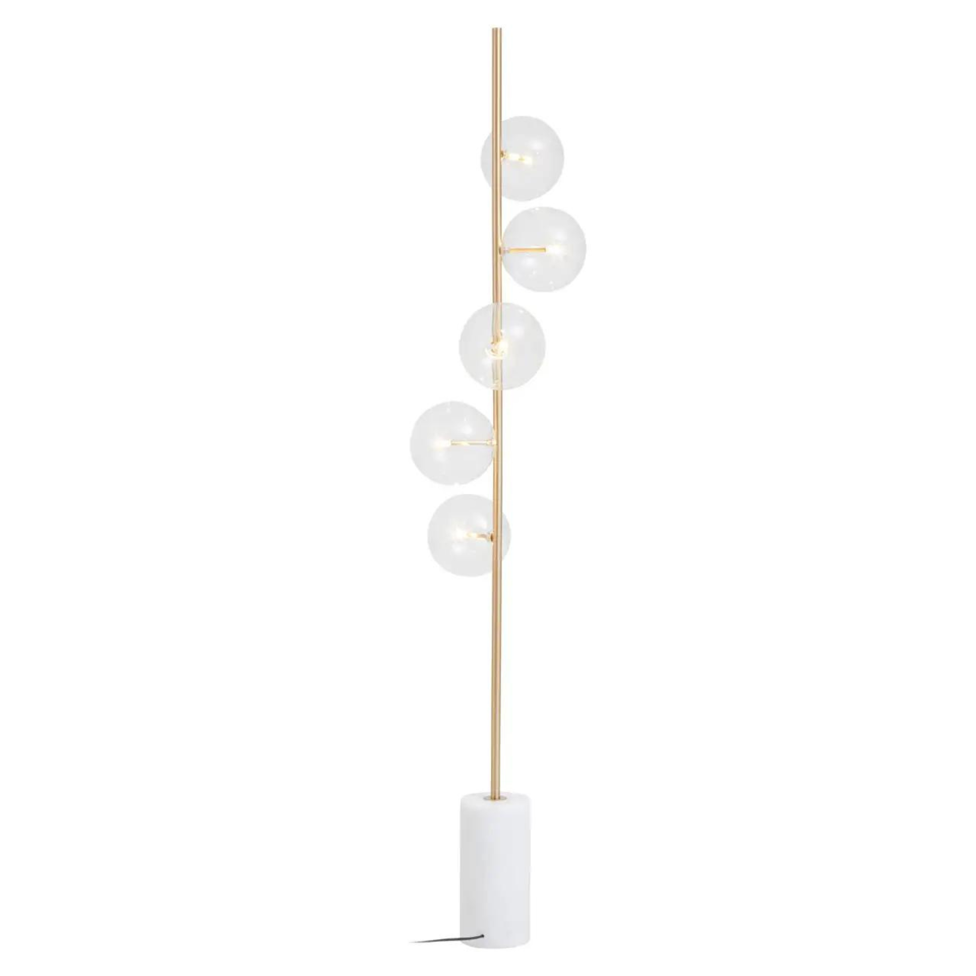 Lampadaire en marbre avec tige en laiton et abat-jour en verre transparent