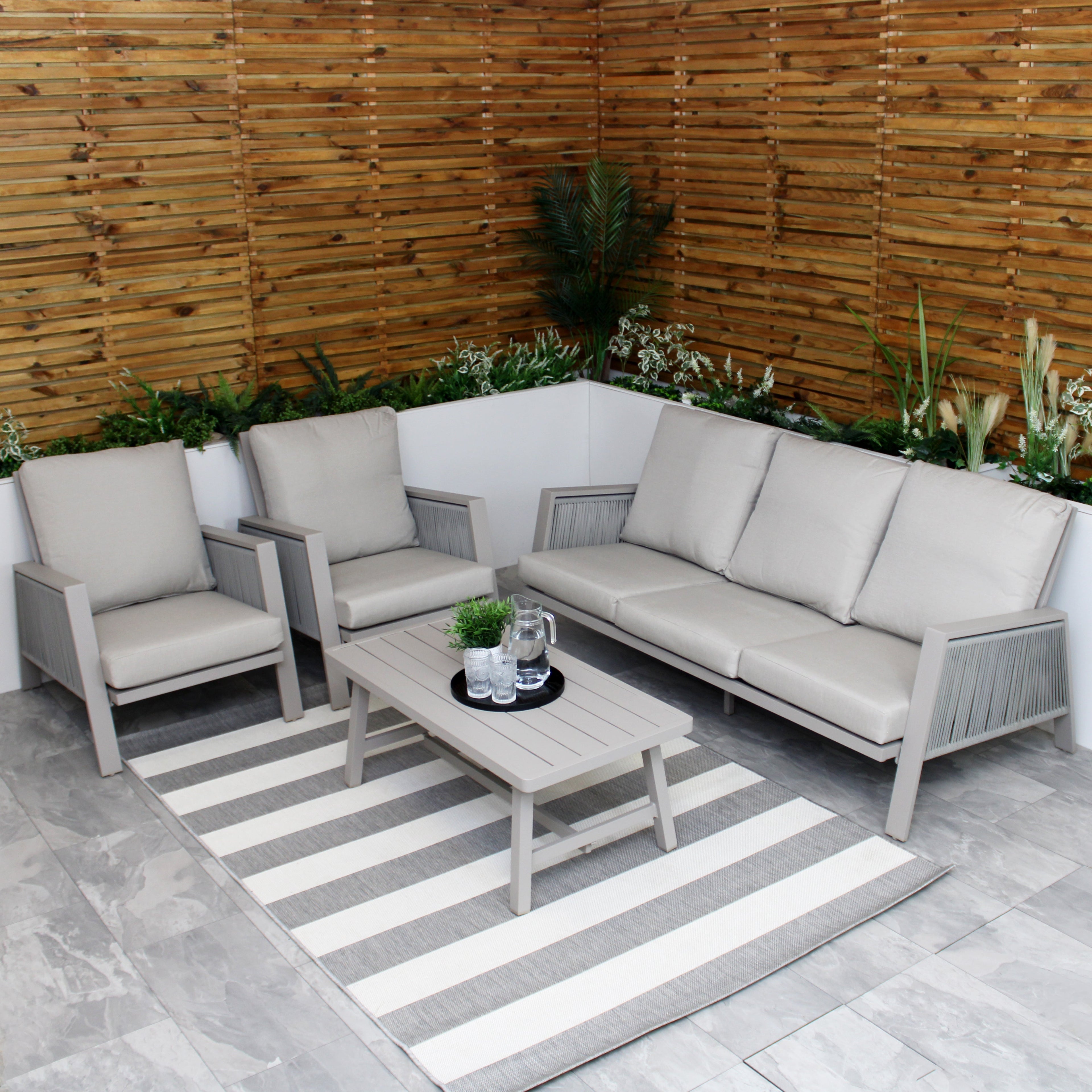 Ensemble de canapés 5 places en aluminium beige Sicile avec coussins beiges