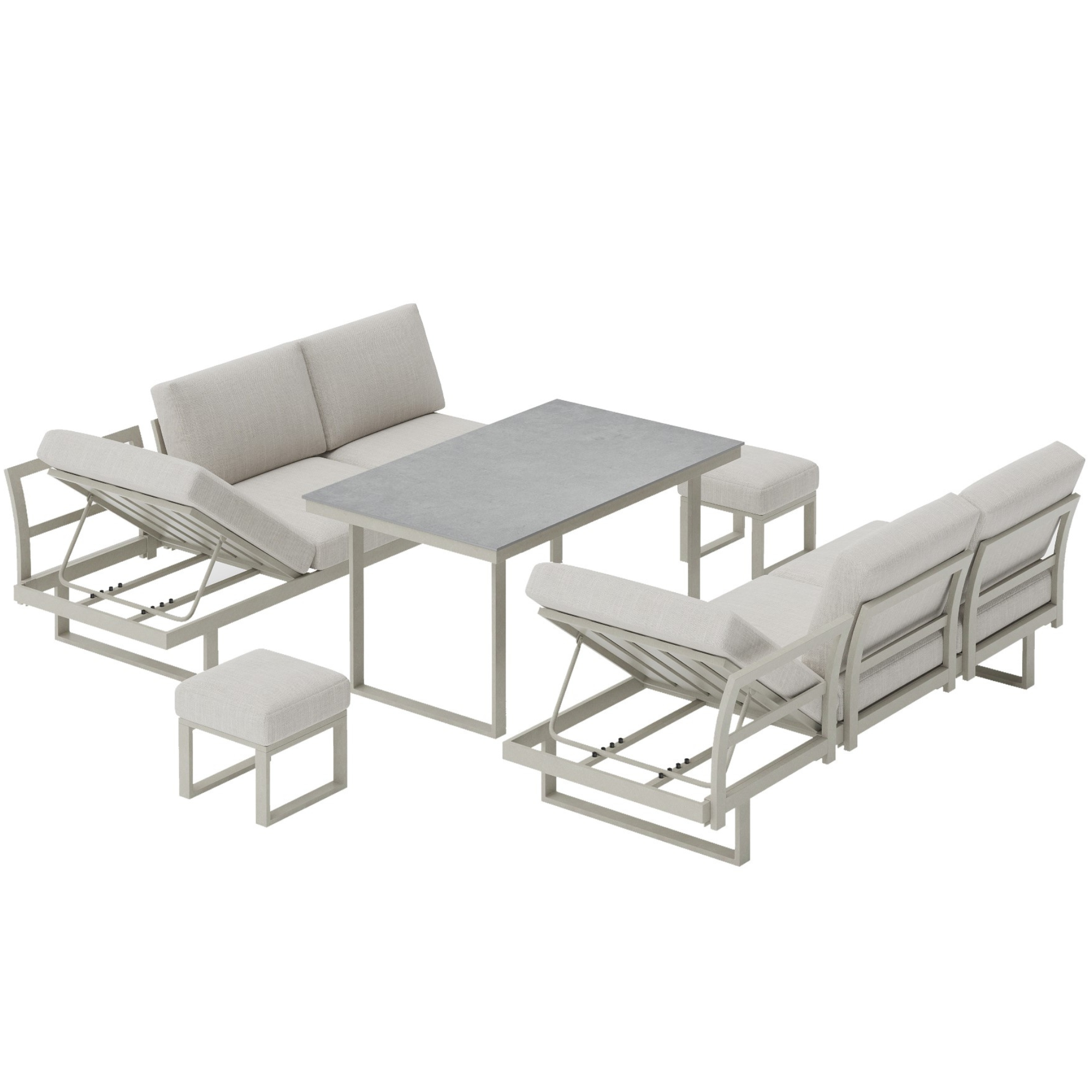 Ensemble de jardin modulaire avec canapé et cadre en aluminium gris clair neutre