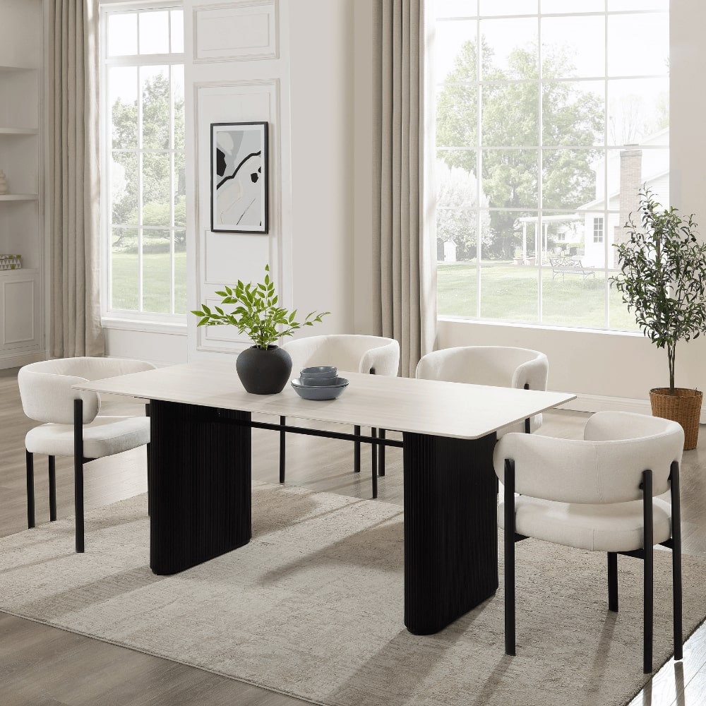 Ensemble de salle à manger en céramique blanche Siena avec 6 chaises Elle
