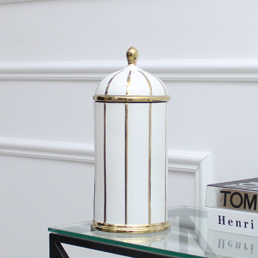 Grand pot cylindrique blanc et or