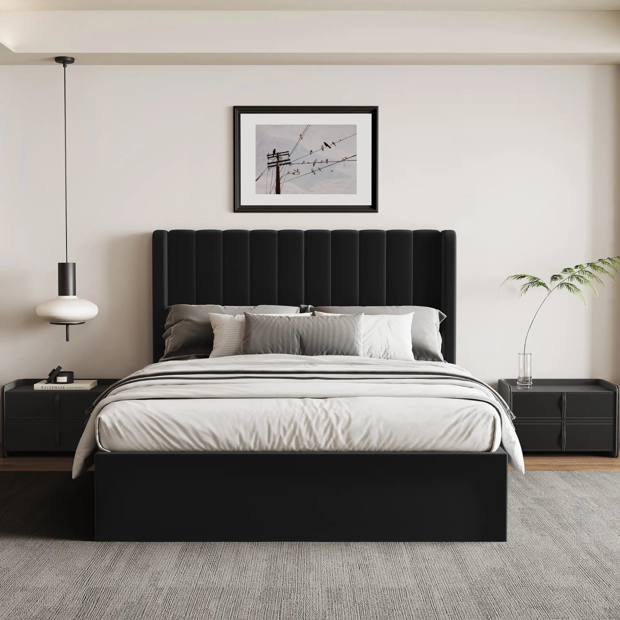 Lit coffre ottoman en velours noir Maddison