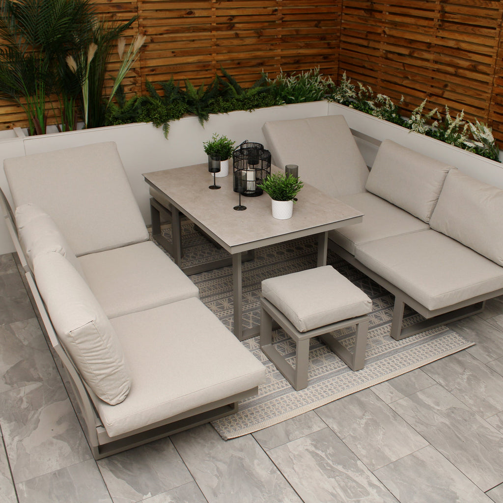 Ensemble de jardin modulaire avec canapé et cadre en aluminium gris clair neutre