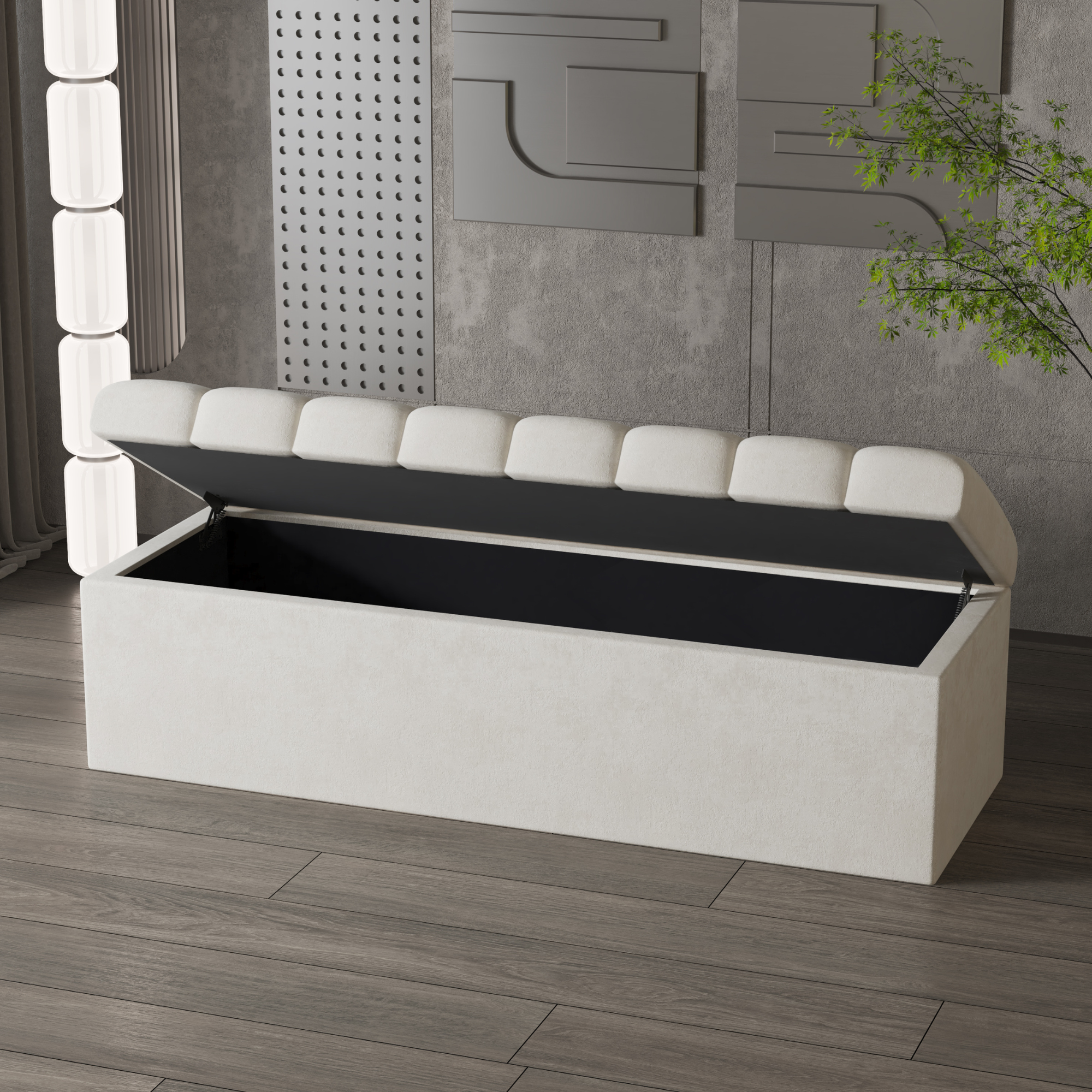 Banc de rangement ottoman en velours crème Leo