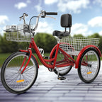 Tricycle bleu pour adulte, 26 vélos à 3 roues avec paniers amovibles
