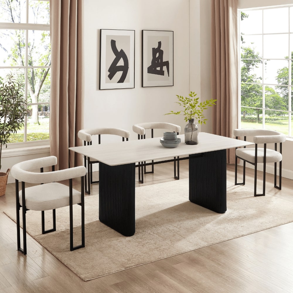 Ensemble de salle à manger en céramique blanche Siena avec 6 chaises Céline
