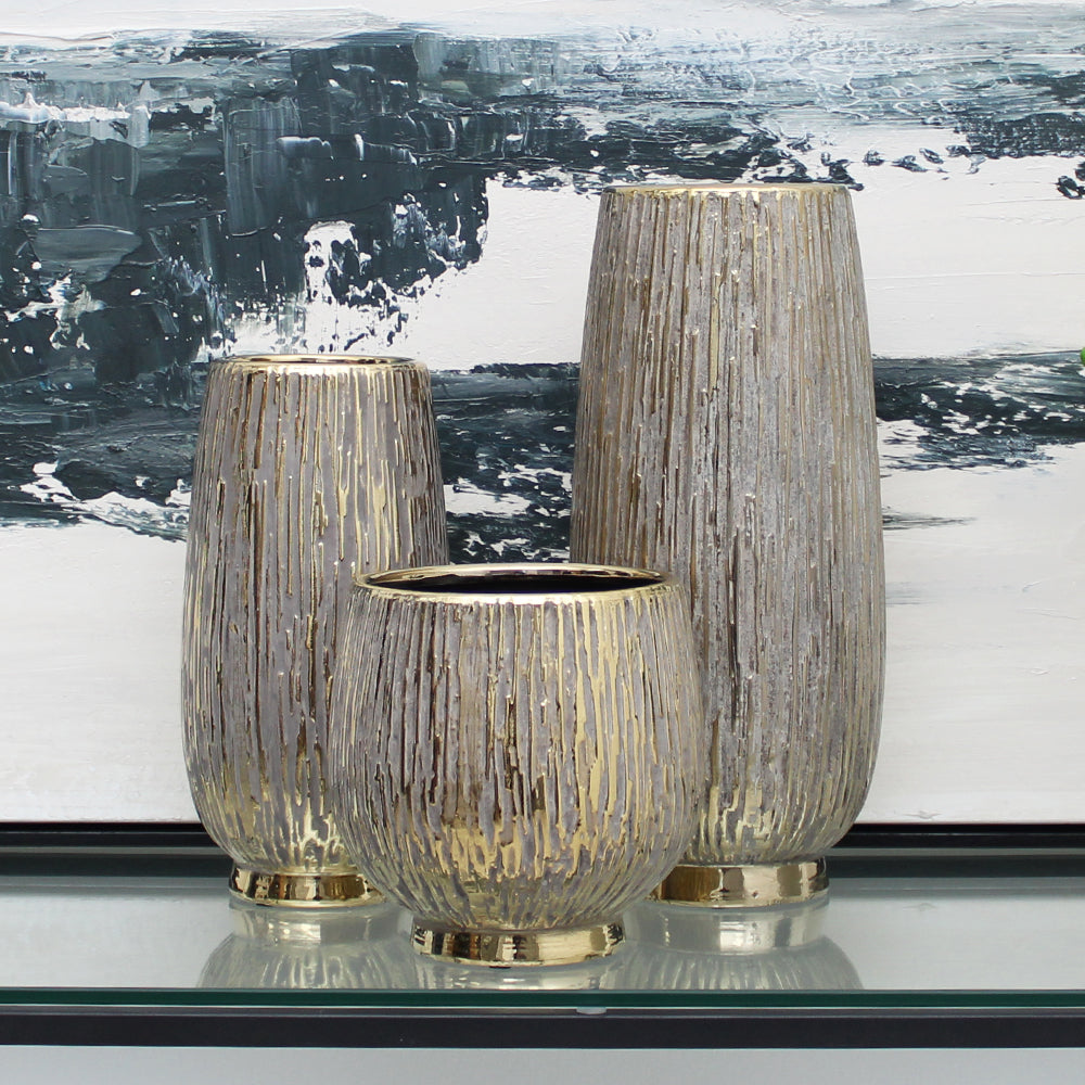 Vase rond blanc et doré