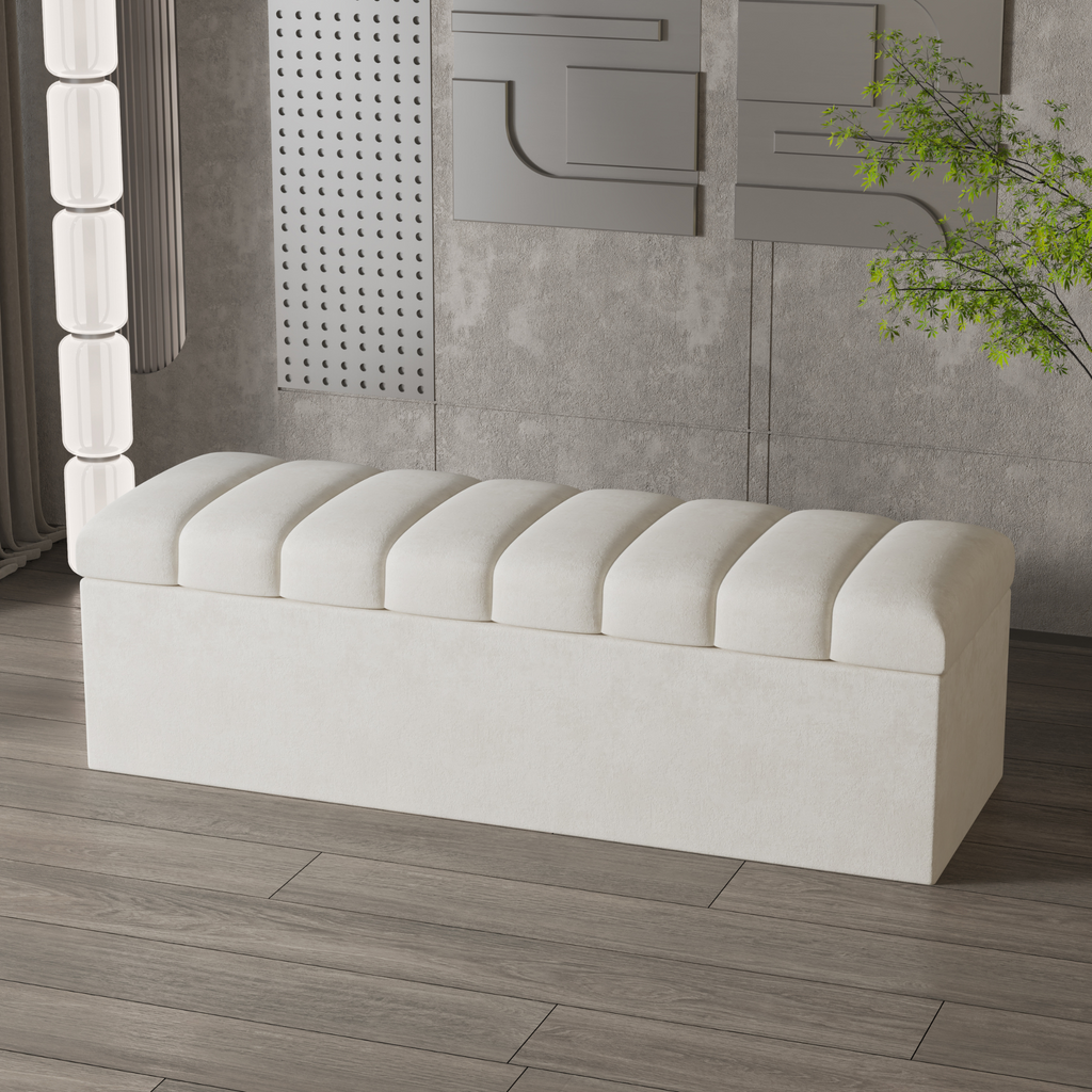 Banc de rangement ottoman en velours crème Leo