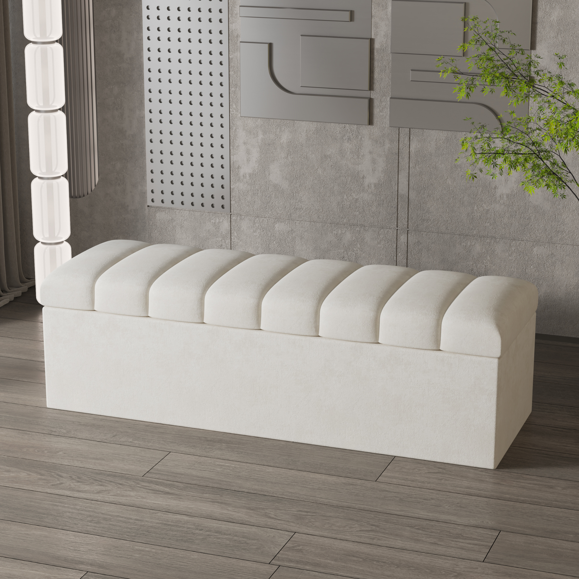 Banc de rangement ottoman en velours crème Leo