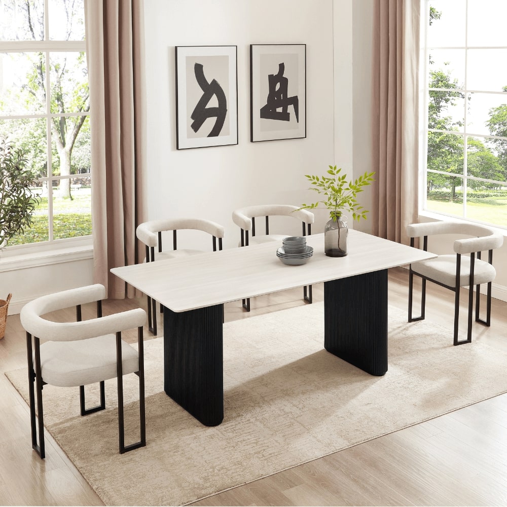 Ensemble de salle à manger en céramique blanche Siena avec 6 chaises Céline