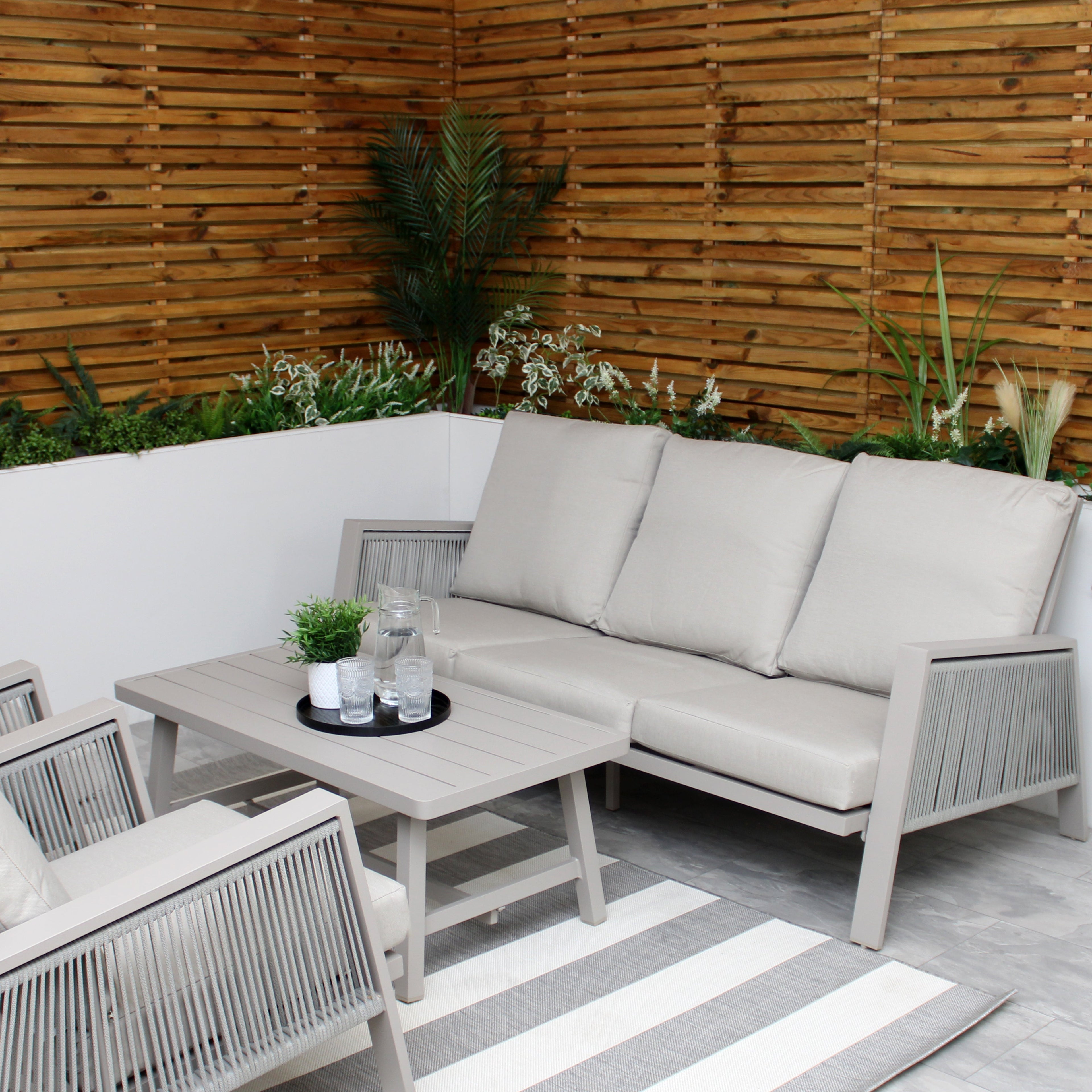Ensemble de canapés 5 places en aluminium beige Sicile avec coussins beiges