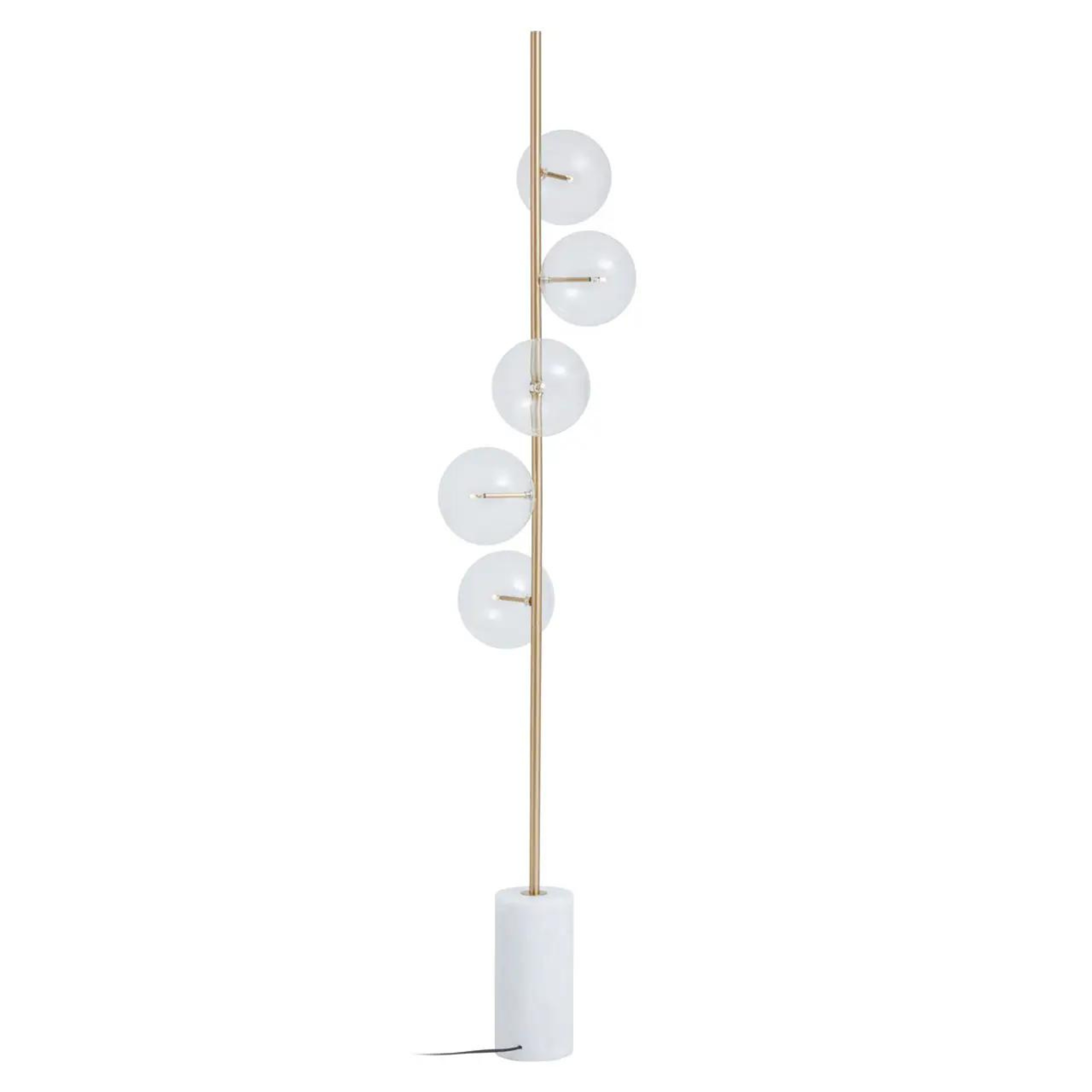 Lampadaire en marbre avec tige en laiton et abat-jour en verre transparent