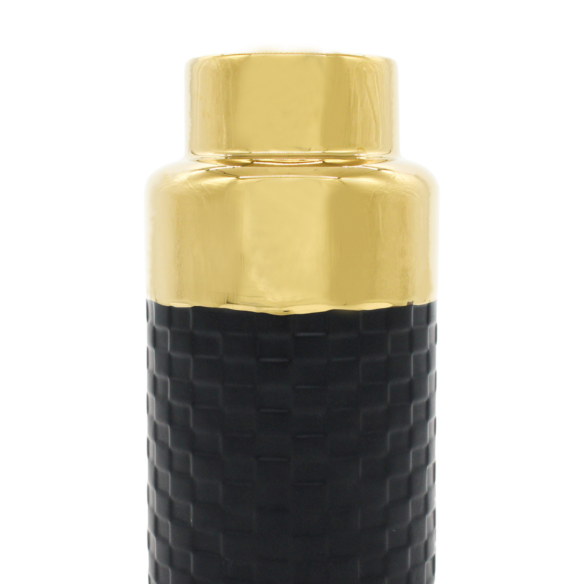 Grand vase rond texturé noir et doré