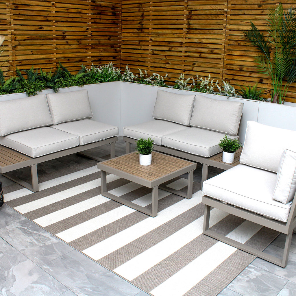 Ensemble de salon avec canapé d'angle modulaire 5 places en aluminium beige Milan