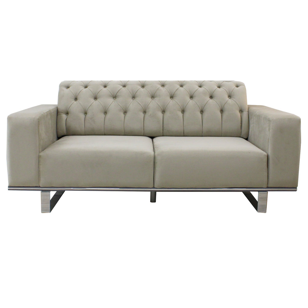 Canapé 2 places Eliza en velours gris clair avec bordure argentée