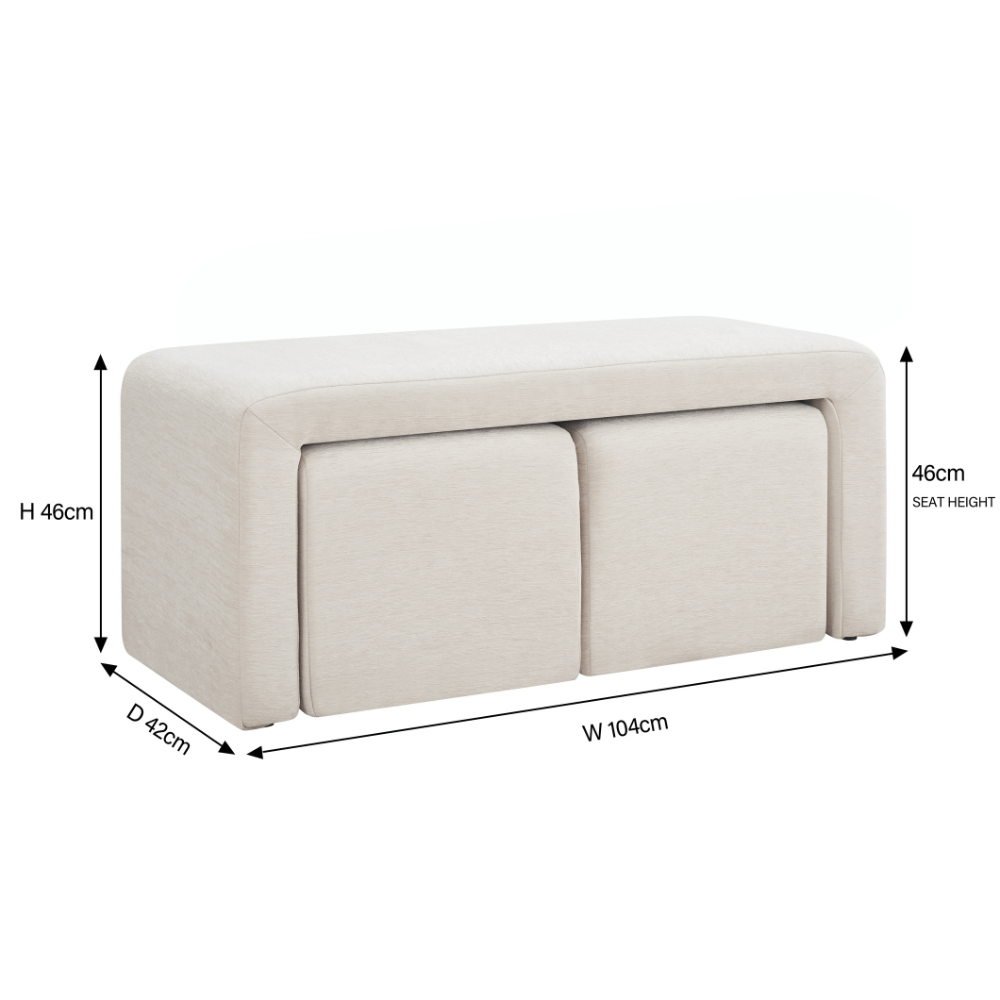 Banc Daria en chenille crème avec tabourets gigognes