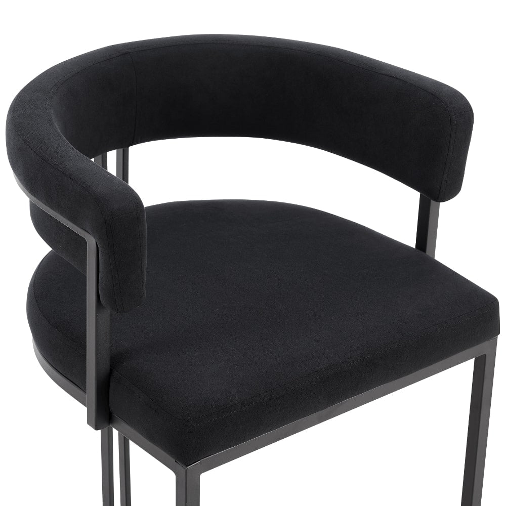 Tabouret de bar incurvé Mia en velours noir et cadre noir