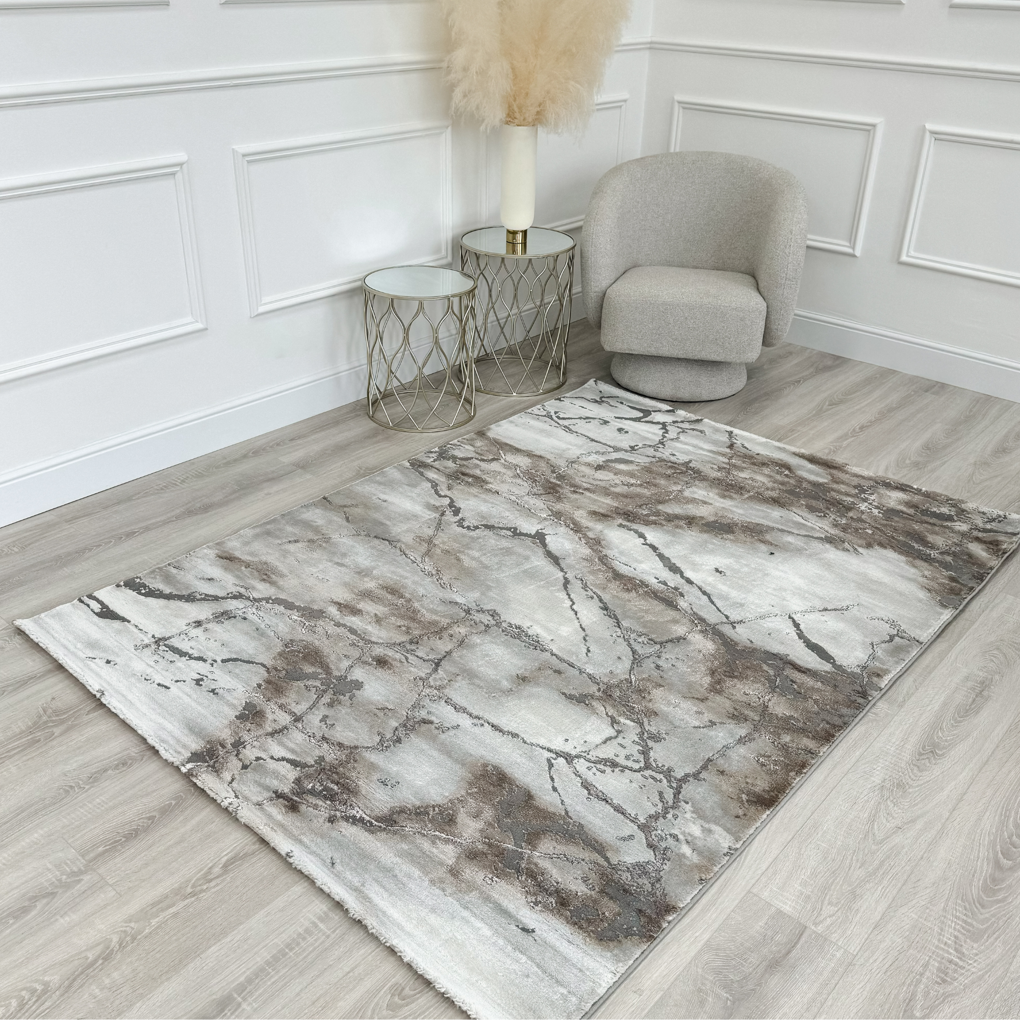 Tapis design métallisé argenté et marbre taupe 160 x 220
