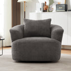 Fauteuil pivotant à 360°, fauteuil d'appoint Boucle 38,2" avec coussin décoratif, fauteuil rembourré en forme de tonneau avec accoudoirs incurvés