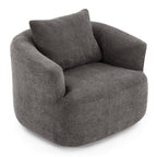 Fauteuil pivotant à 360°, fauteuil d'appoint Boucle 38,2" avec coussin décoratif, fauteuil rembourré en forme de tonneau avec accoudoirs incurvés