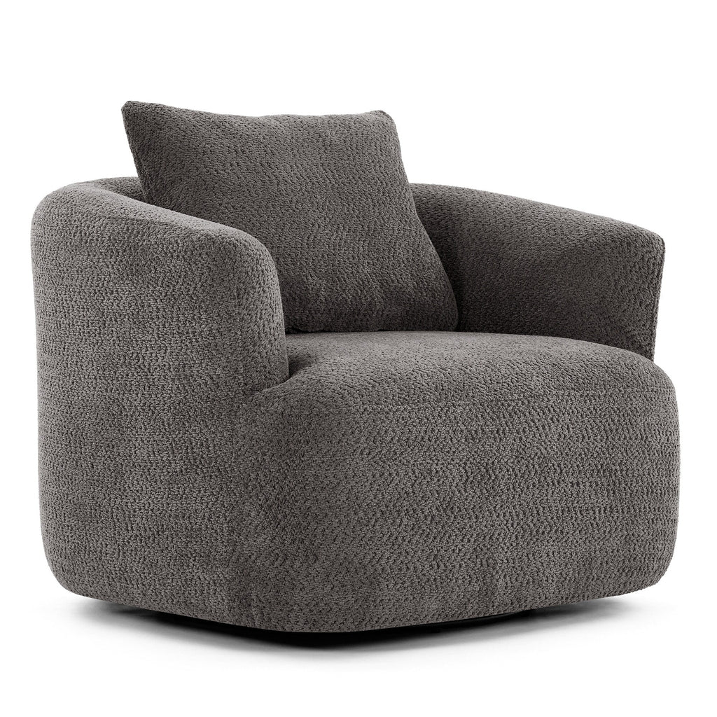 Fauteuil pivotant à 360°, fauteuil d'appoint Boucle 38,2" avec coussin décoratif, fauteuil rembourré en forme de tonneau avec accoudoirs incurvés