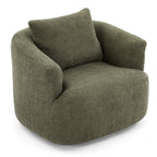 Fauteuil pivotant à 360°, fauteuil d'appoint Boucle 38,2" avec coussin décoratif, fauteuil rembourré en forme de tonneau avec accoudoirs incurvés