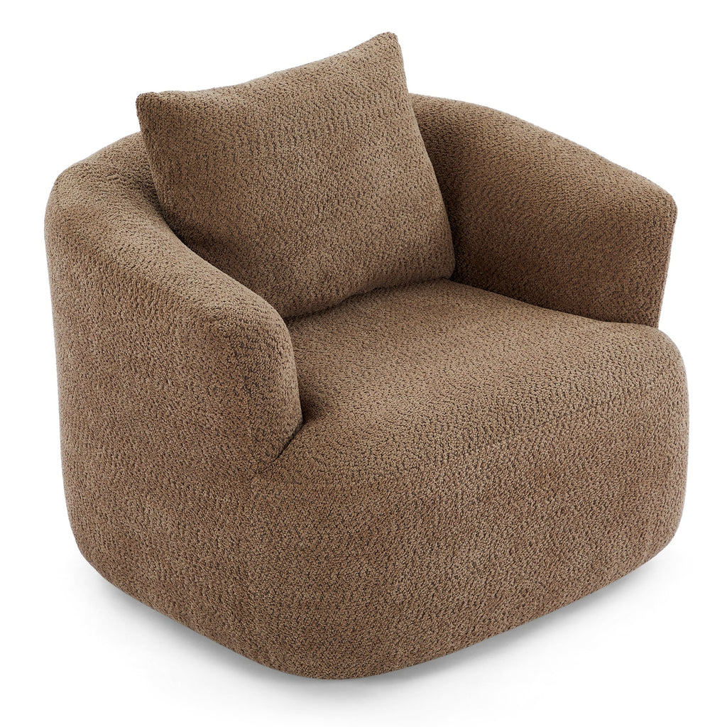 Fauteuil pivotant à 360°, fauteuil d'appoint Boucle 38,2" avec coussin décoratif, fauteuil rembourré en forme de tonneau avec accoudoirs incurvés