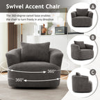 Fauteuil pivotant à 360°, fauteuil d'appoint Boucle 38,2" avec coussin décoratif, fauteuil rembourré en forme de tonneau avec accoudoirs incurvés