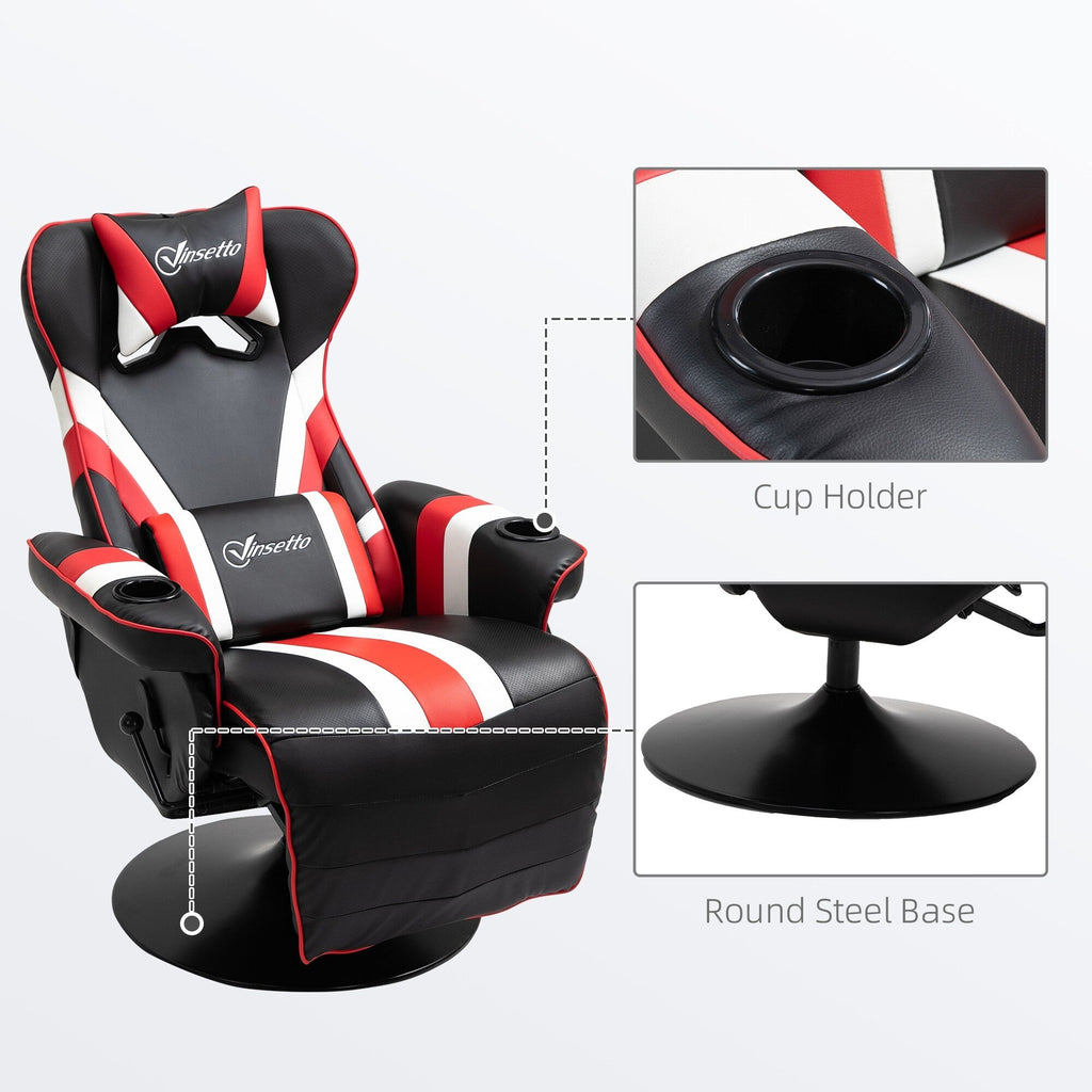 Fauteuil de jeu inclinable pivotant à 360°, style course, avec support lombaire, repose-pieds et deux porte-gobelets pour salle de jeux