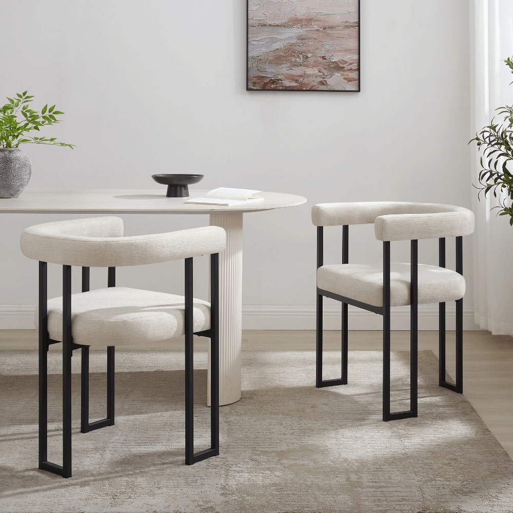 Ensemble de salle à manger en céramique blanche Siena avec 6 chaises Céline