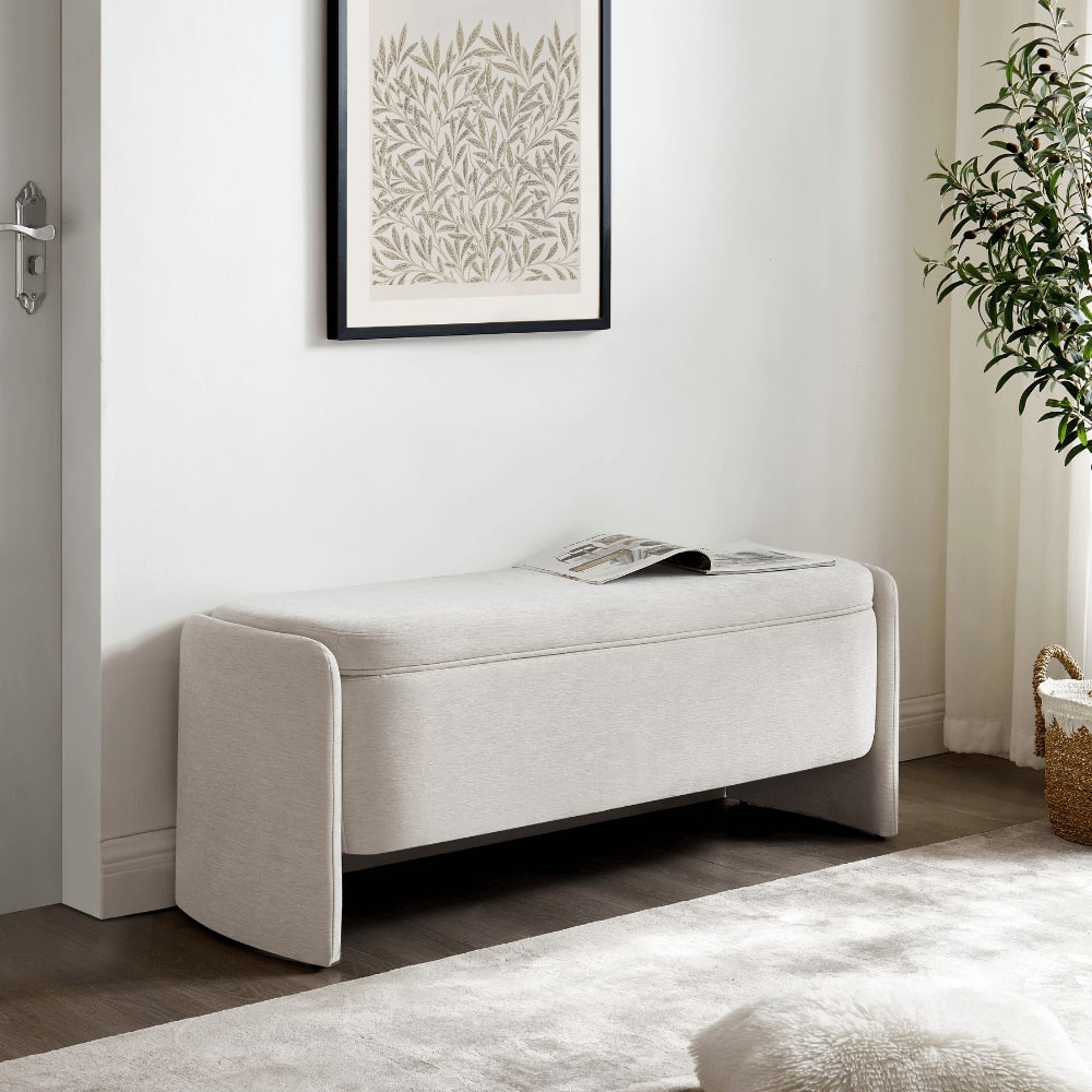 Banc de rangement ottoman en chenille crème Lada