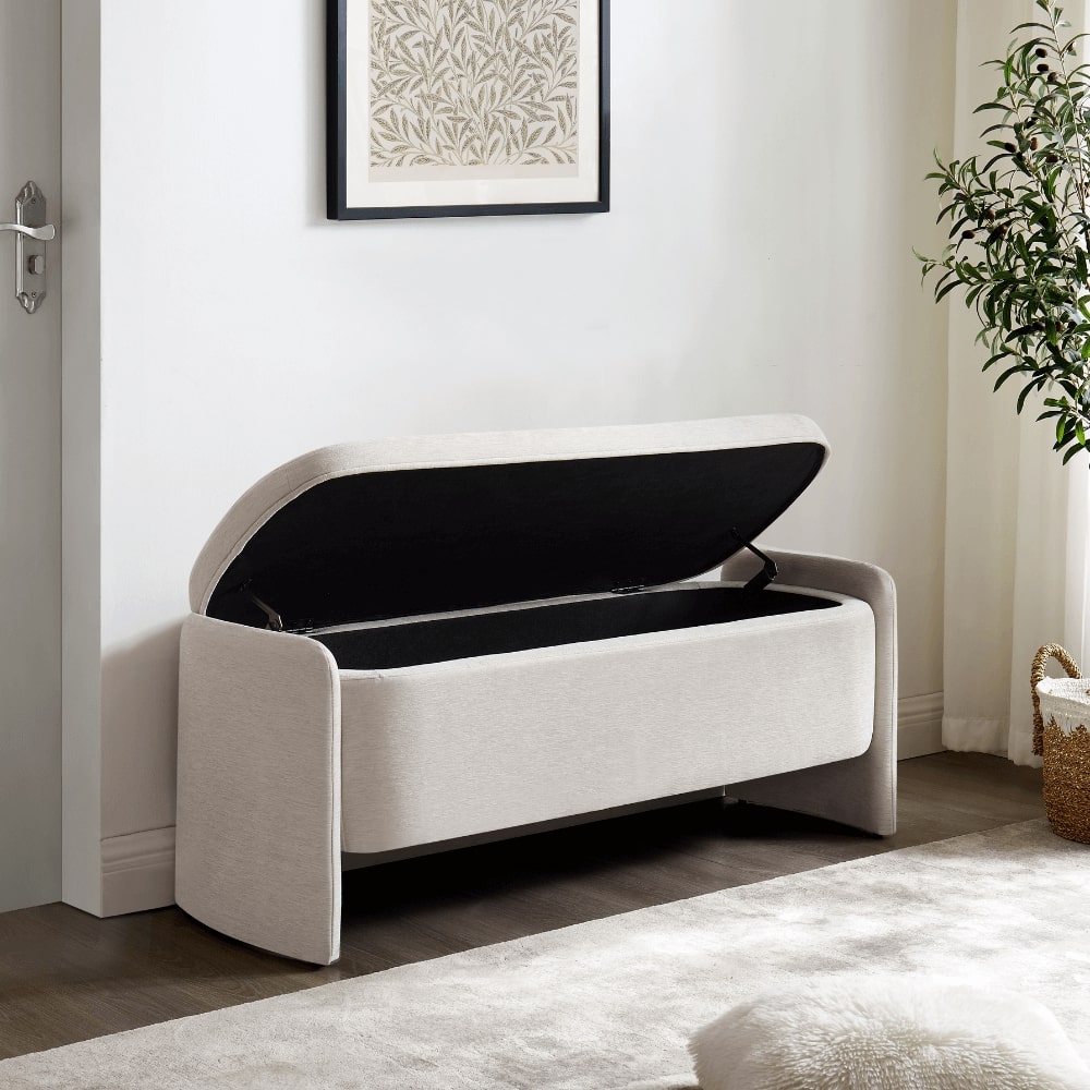 Banc de rangement ottoman en chenille crème Lada