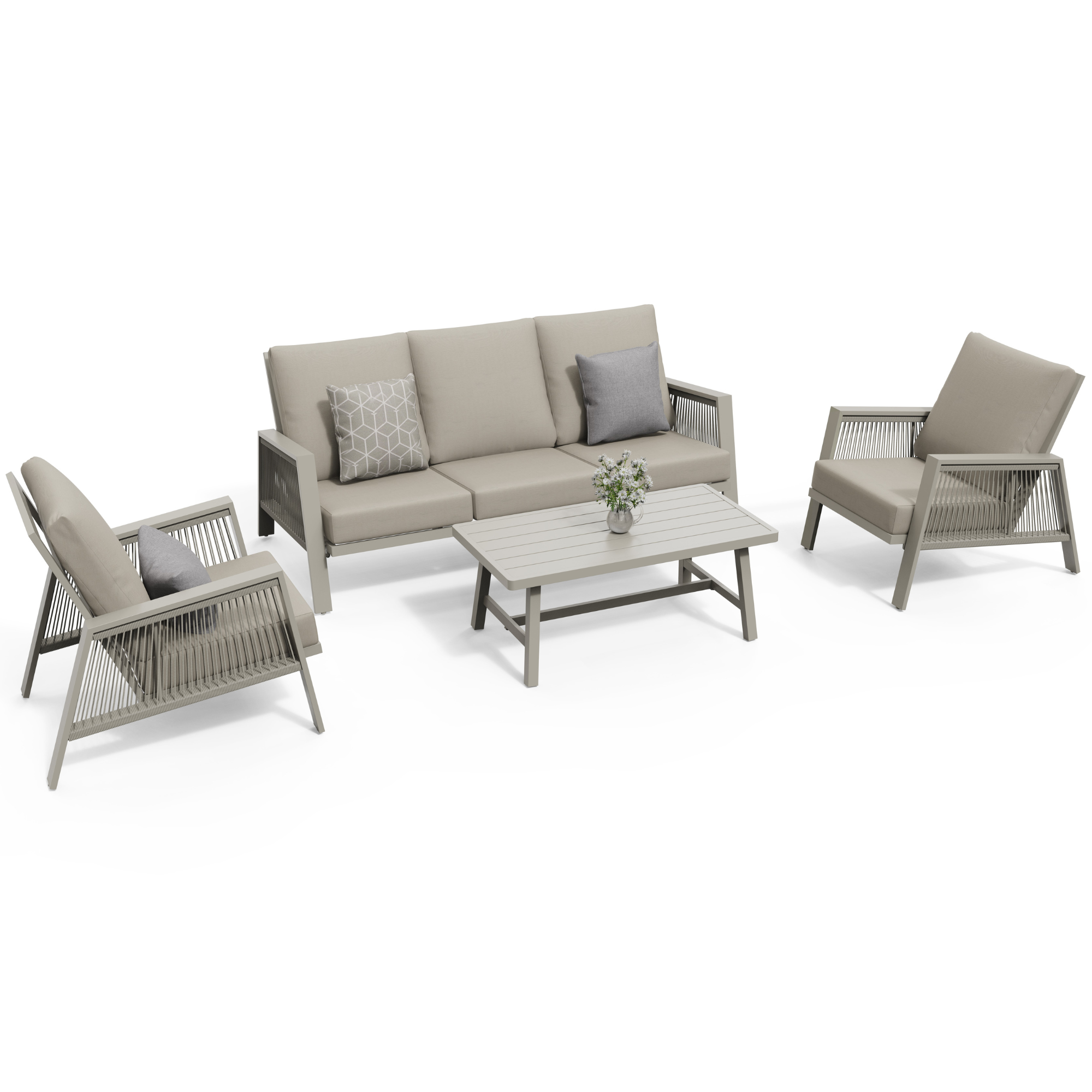 Ensemble de canapés 5 places en aluminium beige Sicile avec coussins beiges