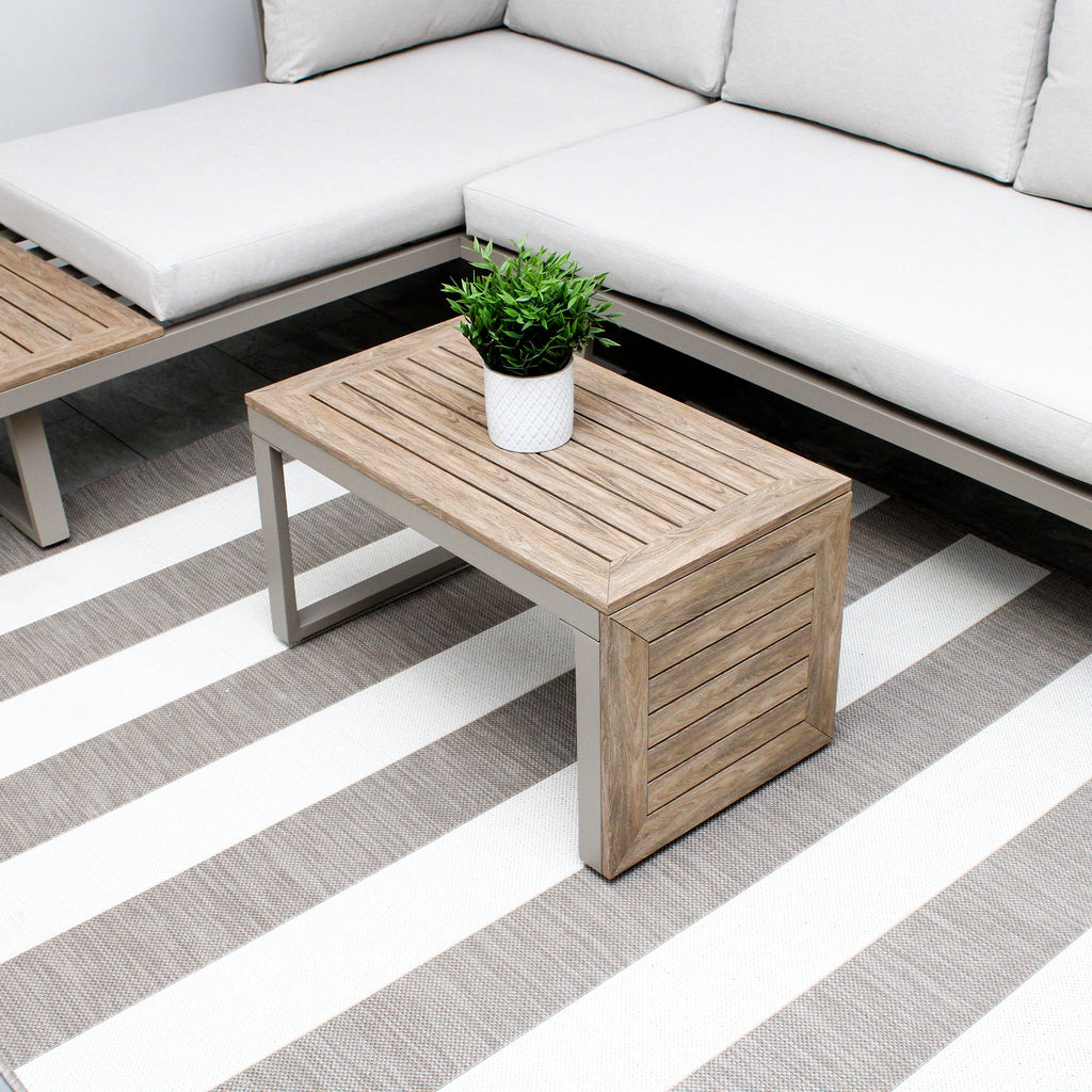Ensemble de jardin avec canapé d'angle modulable 4 places en aluminium beige Milan