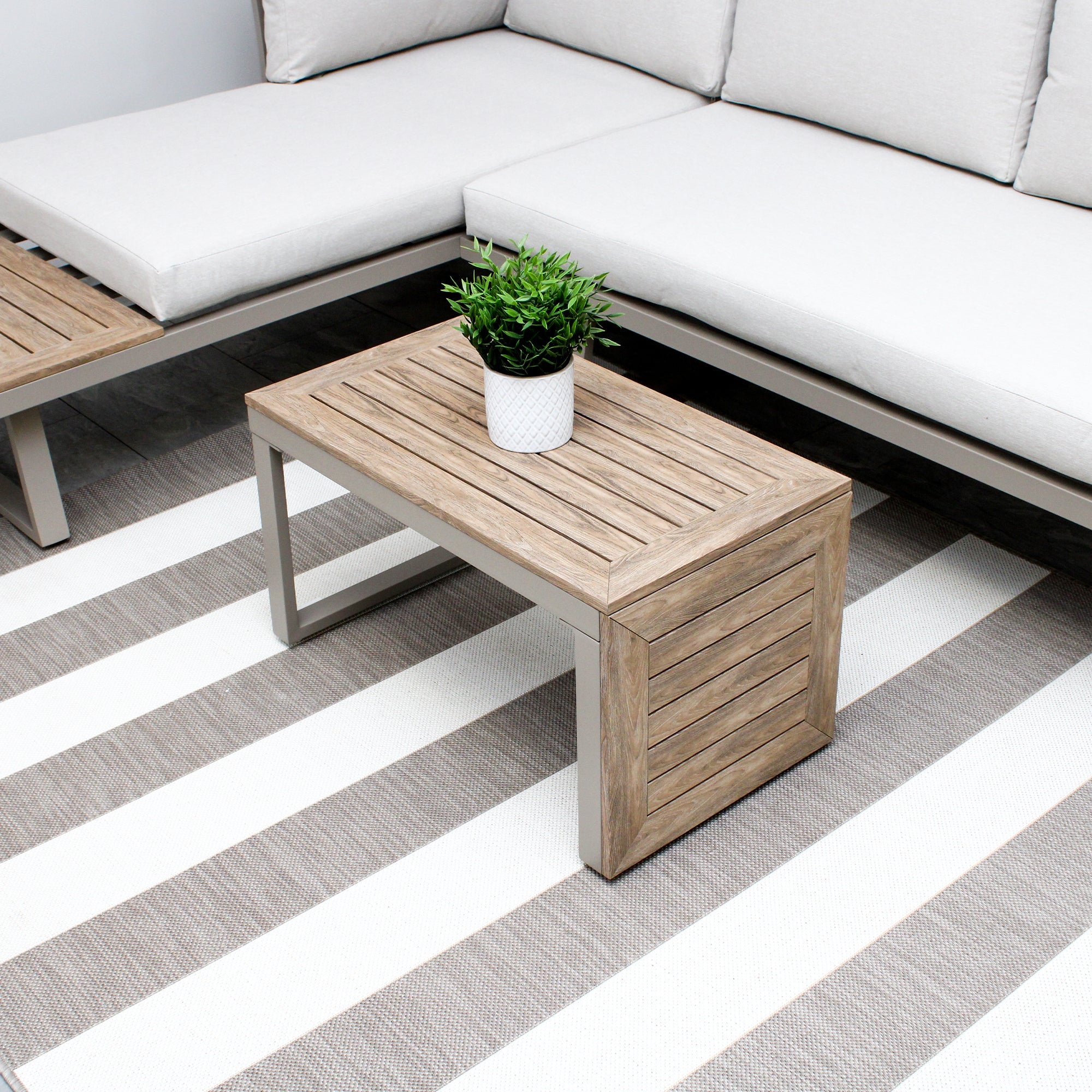 Ensemble de jardin avec canapé d'angle modulable 4 places en aluminium beige Milan