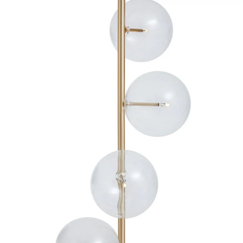 Lampadaire en marbre avec tige en laiton et abat-jour en verre transparent