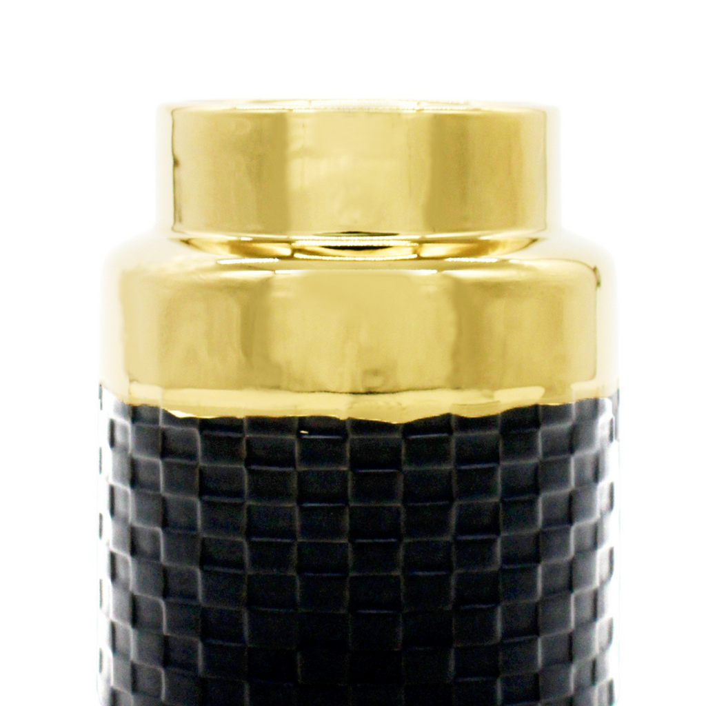 Petit vase rond texturé noir et doré