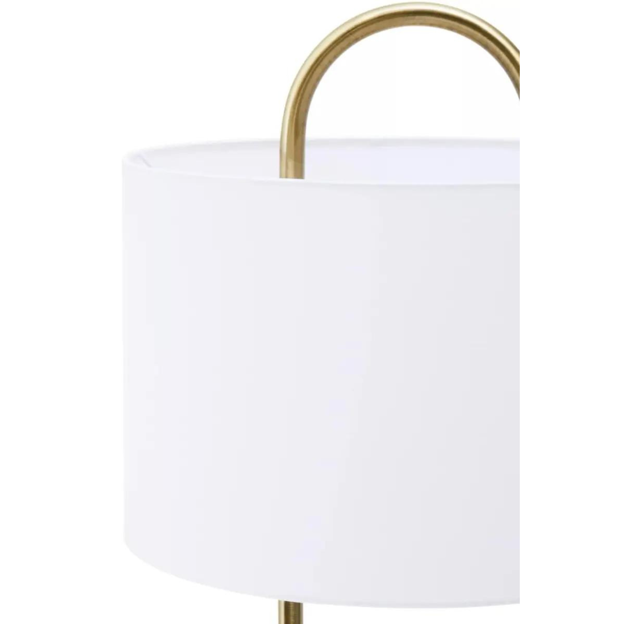 Lampadaire Loop en métal doré avec abat-jour rond blanc
