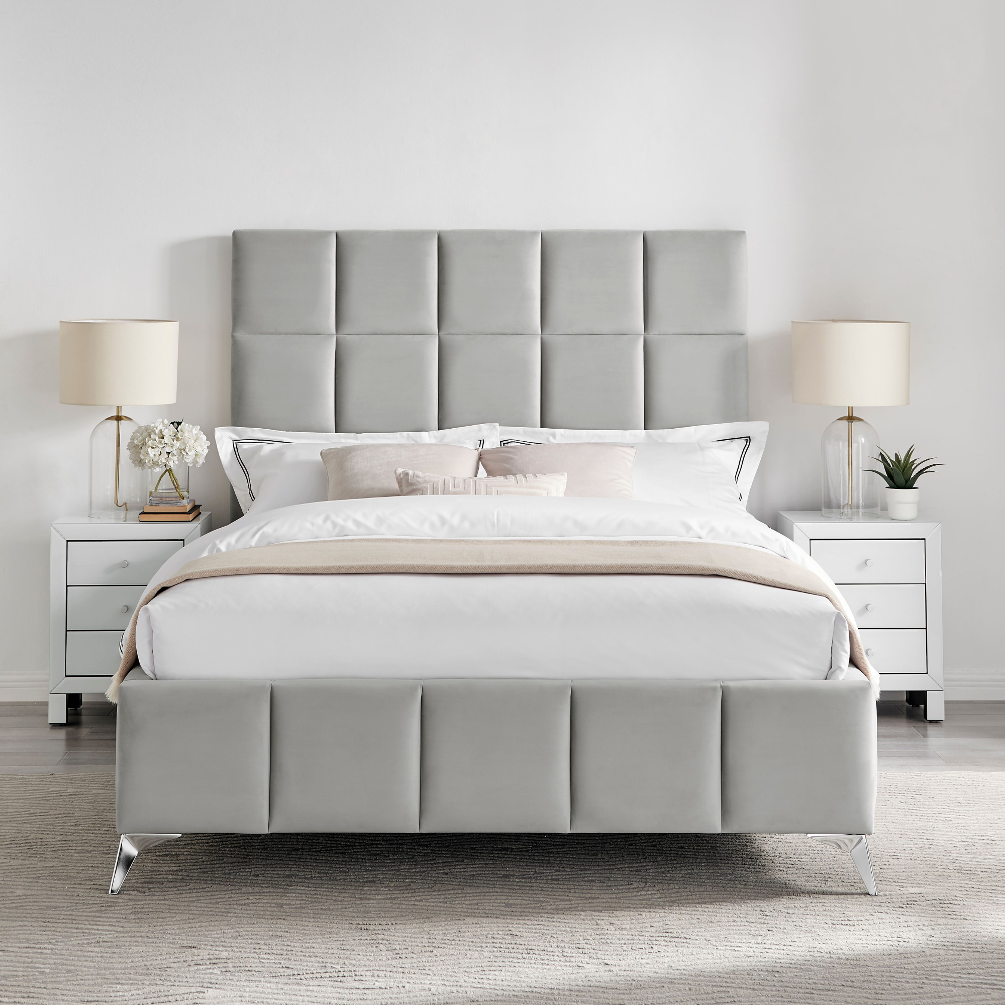Lit ottoman de rangement rembourré gris clair Imogen