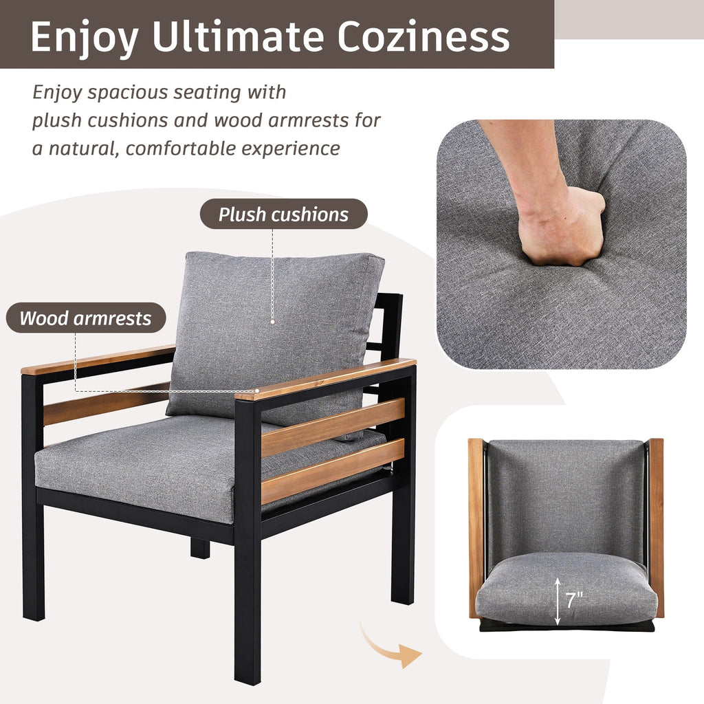 Ensemble de canapés d'extérieur 4 pièces pour 5 personnes avec coussin amovible et table basse en bois massif