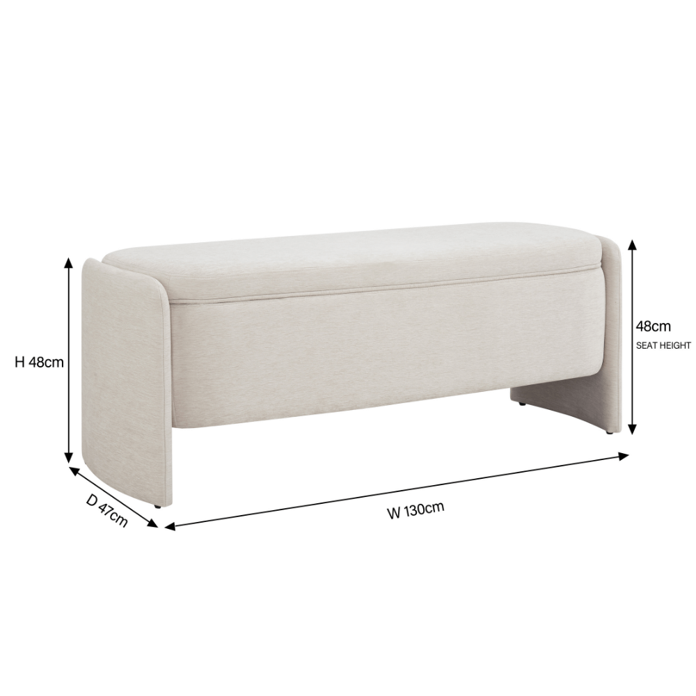 Banc de rangement ottoman en chenille crème Lada