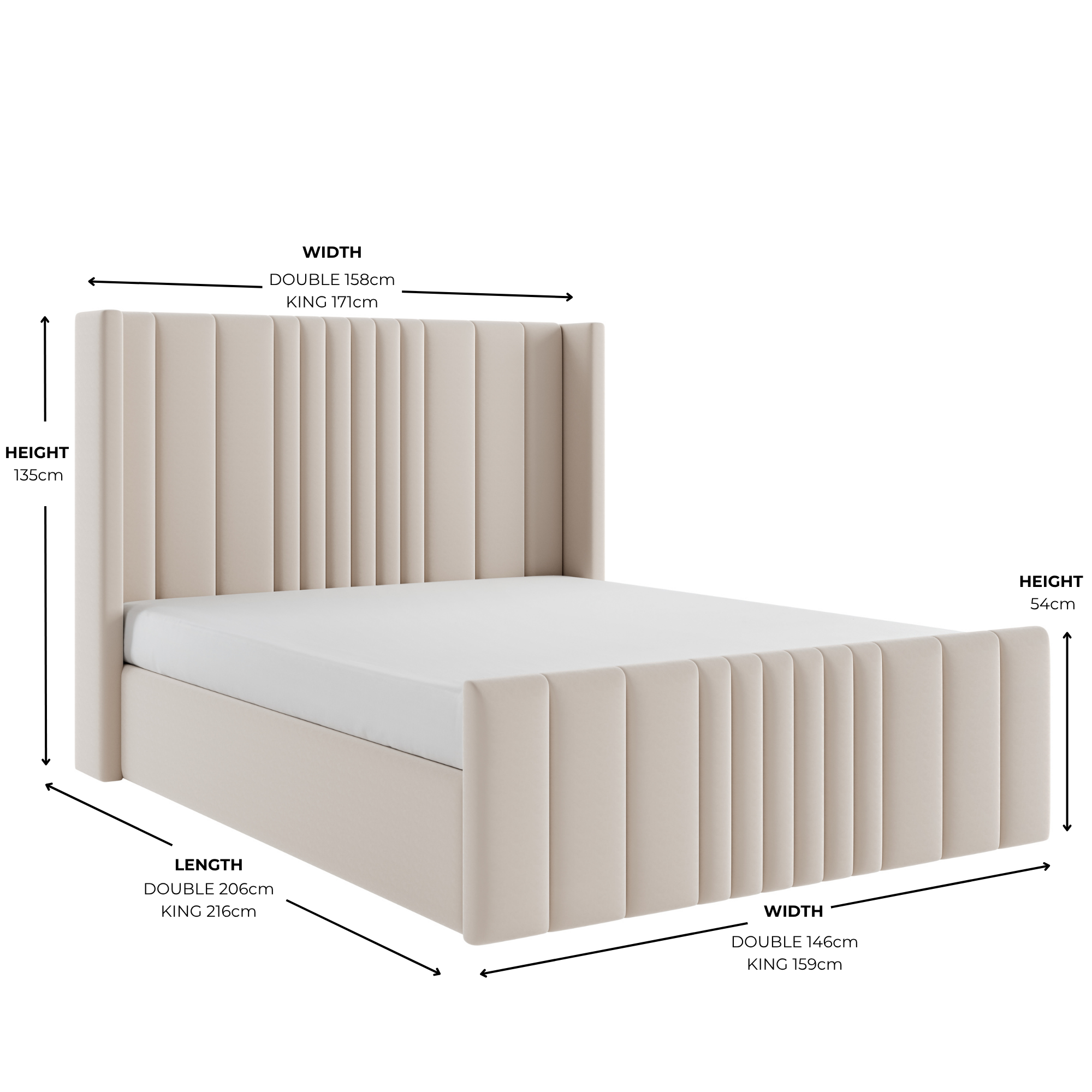 Lit coffre ottoman en velours crème Mika